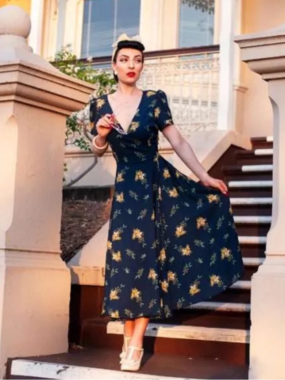 Collectif Wilhelmina Buttercup Dress, Blue Floral, Size XXS, NWOT